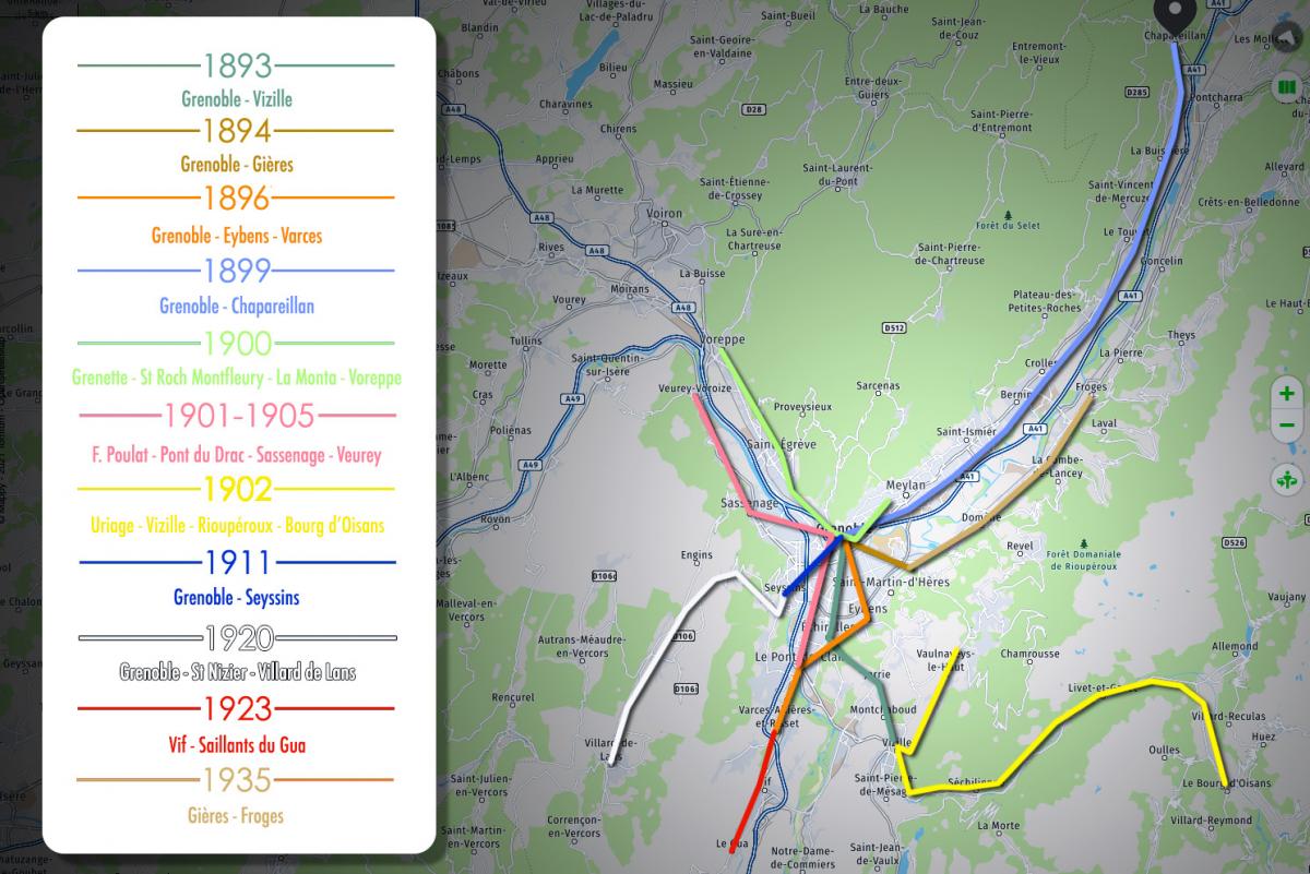 Carte du réseau tramway aux alentours de 1935