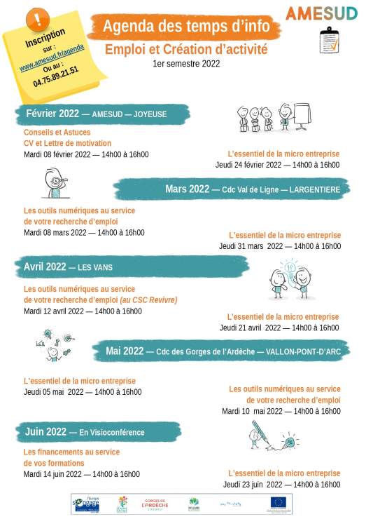 Agenda des temps d'info "Emploi et création d'activité" - 10 RDV